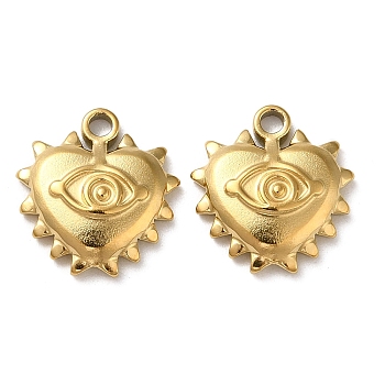 304 Stainless Steel Charms, Heart with Eye Charm, Real 18K Gold Plated, 13x12x2.5mm, Hole: 1.6mm