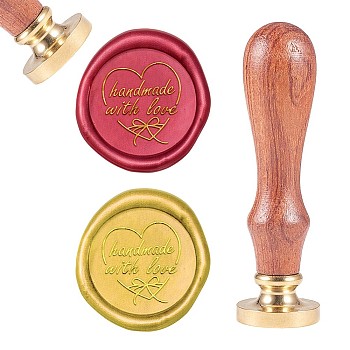 DIY Scrapbook, Brass Wax Seal Stamp, with Natural Rosewood Handle, Heart with Word Handmade with Love Pattern, 25mm