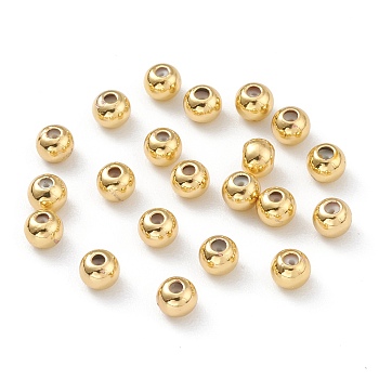 Brass Beads, with Rubber Inside, Slider Beads, Stopper Beads, Long-Lasting Plated, Round, Real 18K Gold Plated, 4x3mm, Hole: 1mm