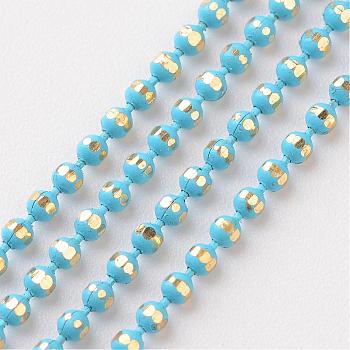 Brass Faceted Ball Chains, Soldered, Rack Plating, Two Tone, Deep Sky Blue, 1.5mm