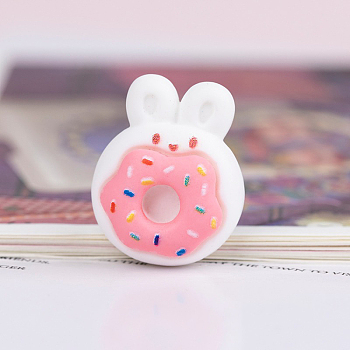 Easter Rabbit Theme Opaque Resin Cabochons, Pink, Donut Pattern, 23x18mm