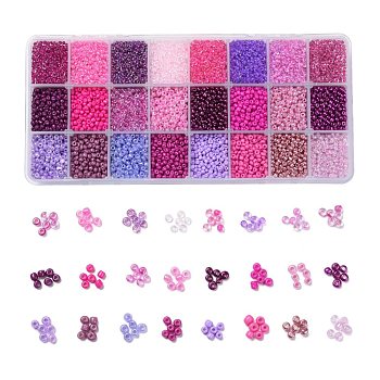 Purple Series 600G 24 Colors Glass Seed Beads, Round, Mixed Color, 8/0, 3~4x2~3mm, Hole: 0.8~1mm, 25g/color