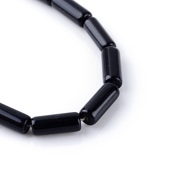 Natural Obsidian Bead Strands, Tube, 14~15x6mm, Hole: 1mm, about 27pcs/strand, 15.7 inch