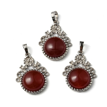 Natural Red Aventurine Pendants, with Rack Plating Brass Findings, Cadmium Free & Lead Free, Flat Round & Flower, 34~34.5x25.5~26x8.5~9mm, Hole: 8x5.5mm
