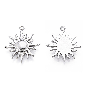201 Stainless Steel Pendants, Sun, Stainless Steel Color, 18.5x16x2mm, Hole: 1.4mm