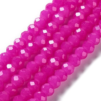 Baking Painted Imitation Jade Glass Bead Strands, Faceted Rondelle, Fuchsia, 10x8mm, Hole: 1mm, about 63~65pcs/strand, 18.90''(48~50cm)