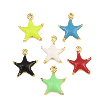 Brass Enamel Pendants, Starfish Charms, Rack Plating, Long-Lasting Plated, Lead Free & Cadmium Free, Real 18K Gold Plated, Mixed Color, 11x9x2mm, Hole: 0.9mm