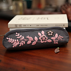 DIY Flower Pattern Cotton Pen Bags Embroidery Kit, including Embroidery Needles & Thread, Zipper, Plastic Embroidery Hoop, Gray, 230x60x80mm(SENE-PW0003-070D)