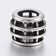 304 Stainless Steel Beads, Large Hole Beads, Hollow Rondelle, Antique Silver, 12.5x10mm, Hole: 7.5mm(STAS-H440-02AS)