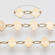 Soldered Brass Link Chains, with Spool, Rhombus, Light Gold, 3.8x2.5x0.5mm, about 39.37 Feet(12m)/roll(CHC-T008-02LG)