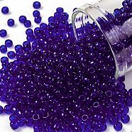 TOHO Round Seed Beads, Japanese Seed Beads, (8) Transparent Cobalt, 8/0, 3mm, Hole: 1mm, about 222pcs/10g(X-SEED-TR08-0008)
