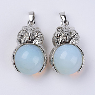 Opalite Pendants, with Platinum Tone Brass Findings, Owl with Round Ball, 31x18.5x16mm, Hole: 5x8mm(G-P350-A11)