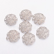Platinum Brass Filigree Flower Bead Caps, Fancy Bead Caps, Lead Free & Nickel Free, about 10mm wide, 4mm long, hole: 1mm(X-EC1166)
