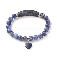 Natural Sodalite Beads Charm Bracelets, Heart, 2-1/4 inch(56mm)(BJEW-K164-B02)