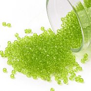 TOHO Round Seed Beads, Japanese Seed Beads, (4) Transparent Lime Green, 15/0, 1.5mm, Hole: 0.7mm, about 3000pcs/bottle, 10g/bottle(SEED-JPTR15-0004)