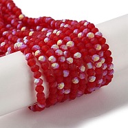 Imitation Jade Glass Beads Strands, Half AB Color Plated, Faceted, Frosted, Rondelle, Dark Red, 3x2mm, Hole: 0.7mm, about 155pcs/strand, 15.75''(40cm)(EGLA-A034-T2mm-MB07)
