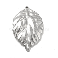 Textured 304 Stainless Steel Pendants, Leaf Charms, Stainless Steel Color, 43.5x27.5x2.5mm, Hole: 2mm(STAS-P319-50P)