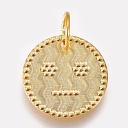 Brass Pendants, Flat Round with Face, Real 18K Gold Plated, 20x1.5mm, Hole: 5.5mm(KK-P158-01G-03)