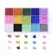180G 15 Colors 8/0 Glass Seed Beads, Opaque Colors Lustered & Ceylon & Opaque Colours Rainbow & & Colours Lustered & Silver Lined & Transparent, Round, Mixed Color, 3mm, Hole: 1mm, 12G/color(SEED-YW0001-86)
