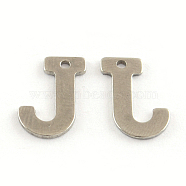 201 Stainless Steel Letter Charms, Letter.J, 11x5.5~12x0.5mm, Hole: 1mm(STAS-S036-10)