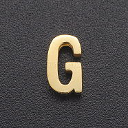 201 Stainless Steel Charms, for Simple Necklaces Making, Laser Cut, Letter, Golden, Letter.G, 8.5x5x3mm, Hole: 1.8mm(STAS-R109-JA433-G-2)