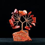 Natural Red Jasper Chips Tree Decorations, Gemstone Base with Copper Wire Feng Shui Energy Stone Gift for Home Office Desktop Decoration, 5.5~7.5x3.5~5.5cm(PW-WG47948-04)