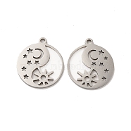201 Stainless Steel Pendants, Flat Round with Moon/Star/Sun, Stainless Steel Color, 17.5x15.5x1mm, Hole: 1.2mm(STAS-K251-058P)