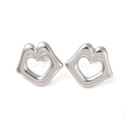 Lip 304 Stainless Steel Stud Earrings for Women, Stainless Steel Color, 22x20mm(EJEW-L272-015P)