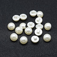ABS Plastic Imitation Pearl Shank Buttons, Half Round, Creamy White, 10x9mm, Hole: 1mm, about 1500pcs/bag(OACR-A009-12A)