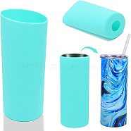 Silicone Cup Sleeve, Sublimation Tumblers, Insulated Reusable Cup Sleeves, Column, Turquoise, 82x235mm, Inner Diameter: 79mm(AJEW-WH0270-43B)