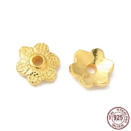 925 Sterling Silver Bead Caps, 6-Petal, Flower, Real 18K Gold Plated, 6.5x7x2mm, Hole: 1.4mm, about 85pcs/10g(STER-F055-08G)