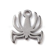 304 Stainless Steel Pendants, Spider Charm, Stainless Steel Color, 10x9x1mm, Hole: 1mm(STAS-E190-01P)