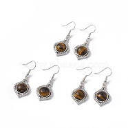 Natural Tiger Eye Vase Dangle Earrings, Platinum Brass Jewelry for Women, 40mm, Pin: 0.5mm(EJEW-A092-01P-03)