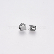 304 Stainless Steel Ribbon Crimp Ends, Stainless Steel Color, 7x6mm, Hole: 1.5x2mm(STAS-S112-001A-P)