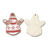Single Face Christmas Printed Wood Big Pendants, Snowman Charms, Red, 54.5x49.5x2.5mm, Hole: 2mm(WOOD-D025-15)