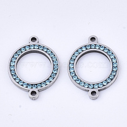 304 Stainless Steel Links connectors, with Rhinestone, Ring, Stainless Steel Color, Blue Zircon, 21x16x2mm, Hole: 1.5mm(STAS-N087-14A-P)
