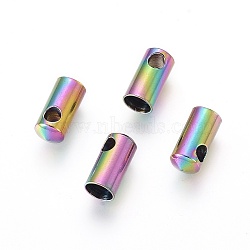 Ion Plating(IP) 304 Stainless Steel Cord Ends, End Caps, Column, Rainbow Color, 9.5x4.5mm, Hole: 2mm, Inner Diameter: 4mm(STAS-K190-01G-M)