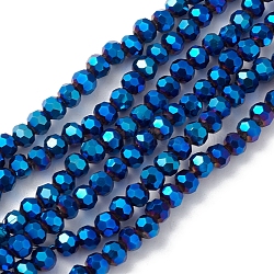 Electroplate Glass Beads Strands, Faceted, Rondelle, Blue, 4x4mm, Hole: 0.9mm, about 95pcs/strand, 14.41''(36.6cm)(EGLA-K015-10A)
