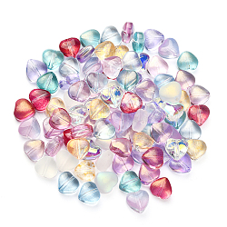 100Pcs 10 Colors Transparent Glass Beads, Heart, Mixed Color, 8x8x4.5~5mm, Hole: 1mm, 10pcs/color(GLAA-CJ0001-56)