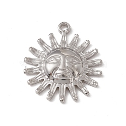 304 Stainless Steel Pendants, Sun with Human Face Charm, Stainless Steel Color, 23x19.5x3.5mm, Hole: 1.6mm(STAS-P316-18P)