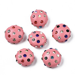 Polymer Clay Rhinestone Beads, Pave Disco Ball Beads, Flat Round, Pale Violet Red, 11~12x7mm, Hole: 1.4mm, Rhinestone: pp15(2.1~2.2mm)(RB-S056-27B)