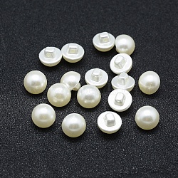 ABS Plastic Imitation Pearl Shank Buttons, Half Round, Creamy White, 10x9mm, Hole: 1mm, about 1500pcs/bag(OACR-A009-12A)