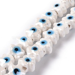 Handmade Porcelain Ceramic Beads Strands, Famille Rose Style, Star with Evil Eye, White, 10.5x11x8mm, Hole: 3mm, about 32pcs/strand, 11.89~12.13 inch(30.2~30.8cm)(LAMP-B021-05D)