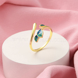 Brass Open Cuff Rings for Women, Leaf, Golden, 13mm, Inner Diameter: 18mm(RJEW-R005-01G)