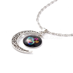 Rainbow Pride Necklace, Flat Round with Pattern & Moon Pendant Necklace for Men Women, Antique Silver & Platinum, Gender Symbol, 18.31 inch(46.5cm)(NJEW-F291-01L)