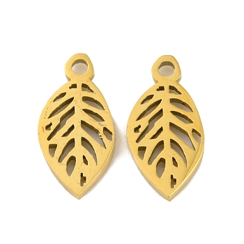 Ion Plating(IP) 304 Stainless Steel Charms, Leaf Charm, Real 18K Gold Plated, 12x6x1mm, Hole: 1.2mm