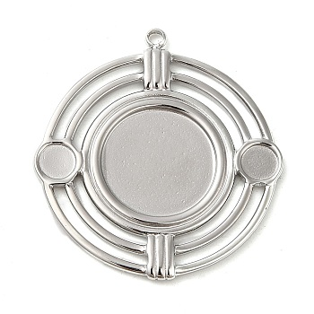 304 Stainless Steel Pendant Cabochon Settings, Flat Round, Stainless Steel Color, Tray: 3.5mm & 11.9mm, 28x26x1.5mm, Hole: 1.4mm