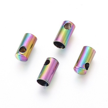 Ion Plating(IP) 304 Stainless Steel Cord Ends, End Caps, Column, Rainbow Color, 9.5x4.5mm, Hole: 2mm, Inner Diameter: 4mm