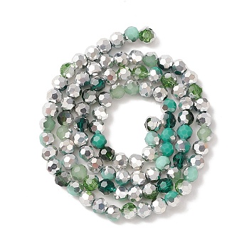 Electroplate Glass Beads Strands, Faceted(32 Facets), Half Silver Plated, Round, Dark Sea Green, 6x5mm, Hole: 1.4mm, about 100pcs/strand, 20.87''(53cm)