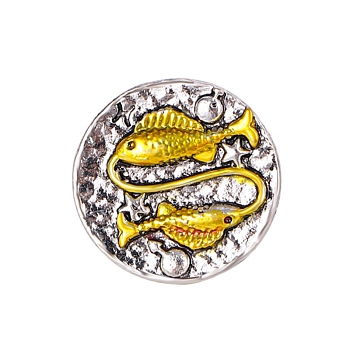 Constellation Alloy Pins, Round Brooch, Zodiac Sign Badge for Clothes Backpack, Pisces, 18mm